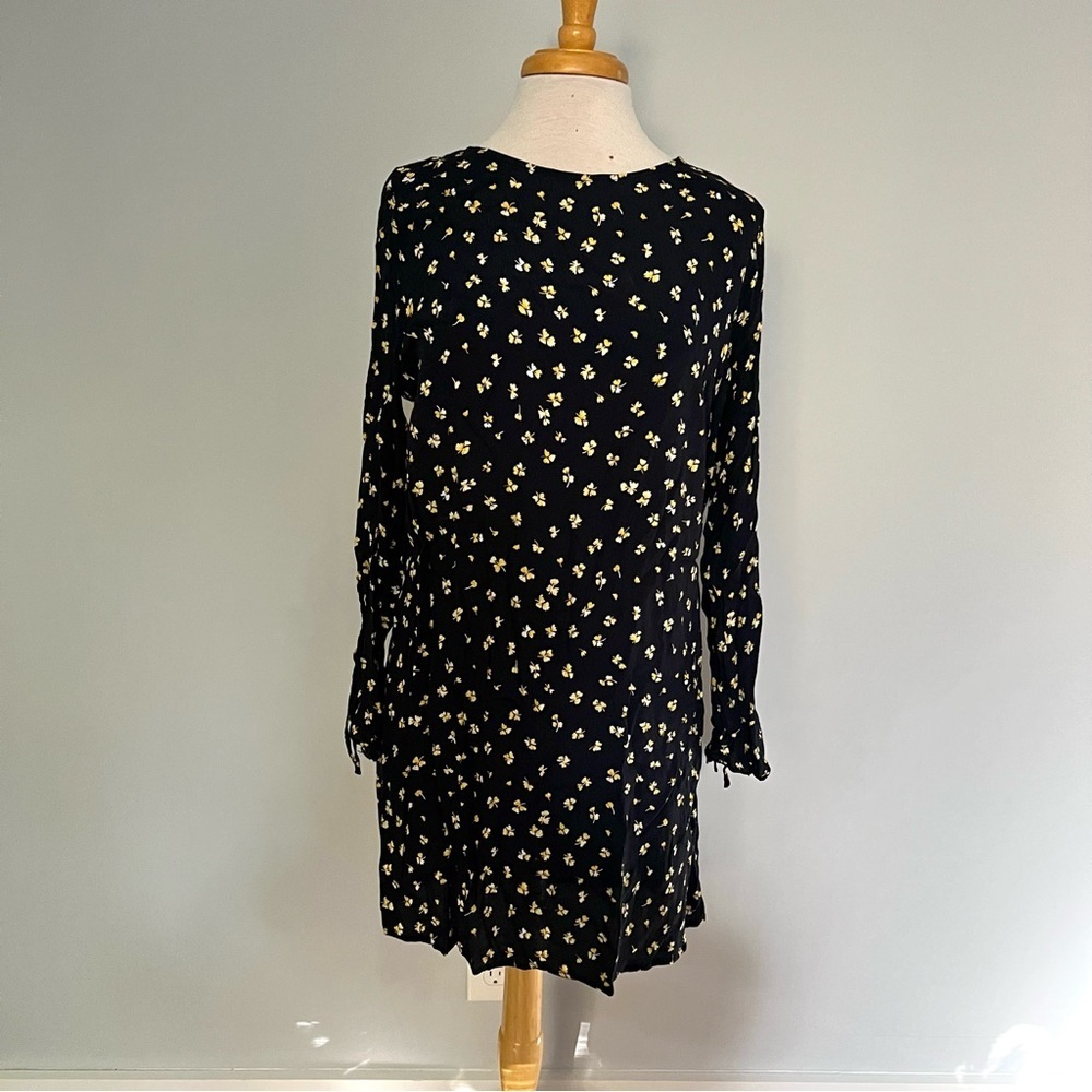 H&M Navy Blue Yellow White Long Sleeve Floral Dress Size 12